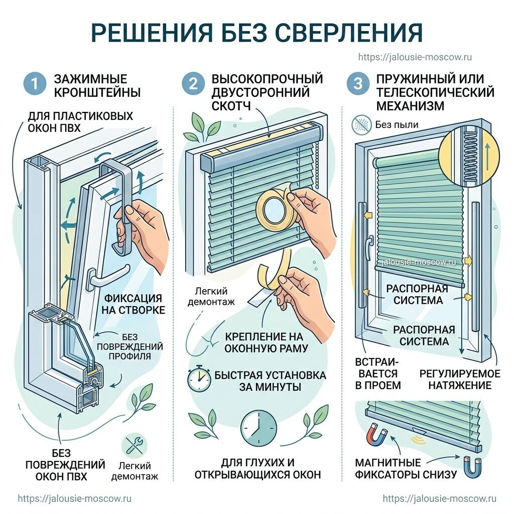 Рулонные шторы без сверления на пластиковом окне