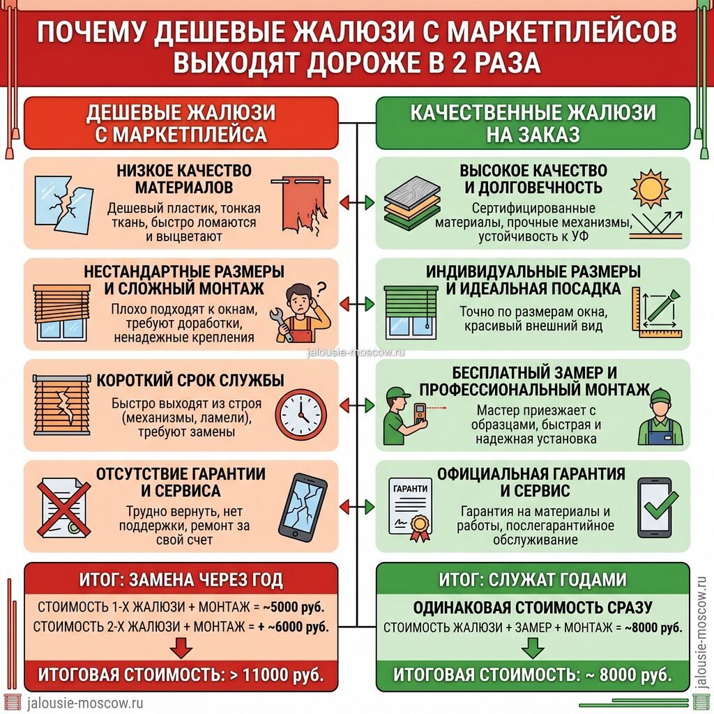 Почему дешёвые жалюзи с маркетплейсов выходят дороже в 2 раза