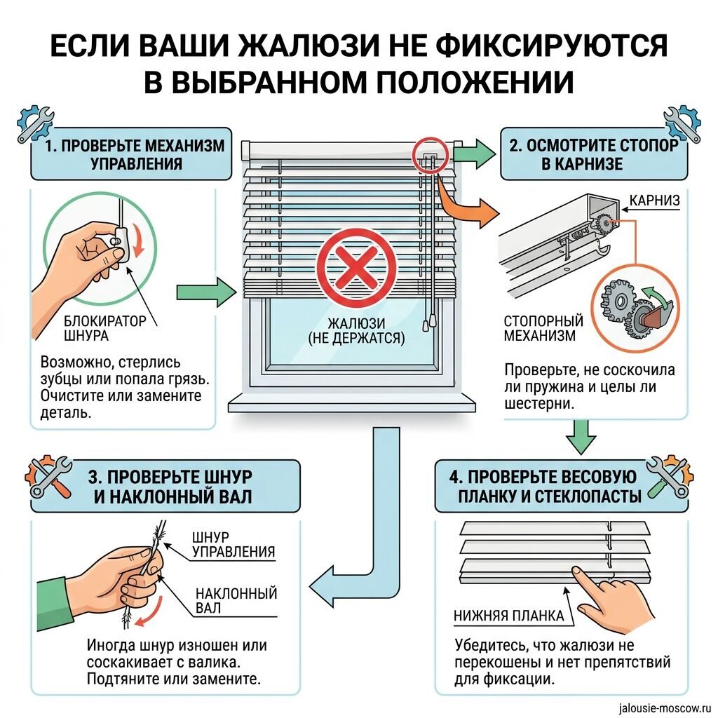 Если ваши жалюзи не фиксируются в выбранном положении