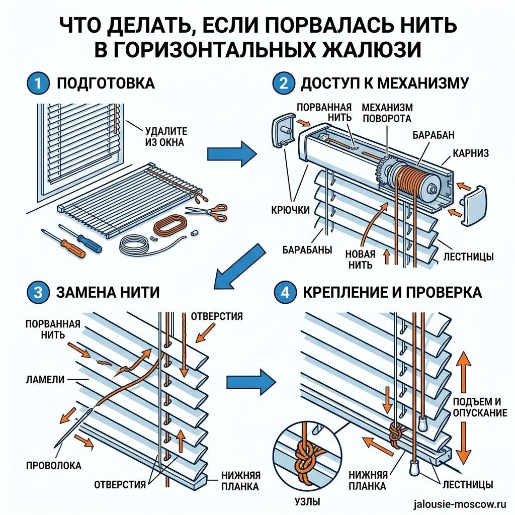 Что делать если порвалась нить в горизонтальных жалюзи