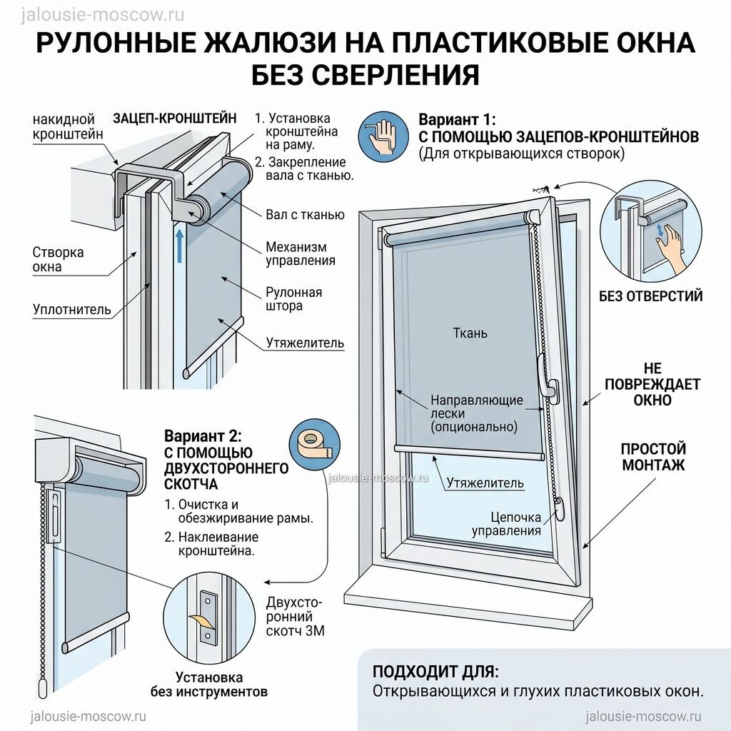 Рулонные жалюзи на пластиковые окна без сверления отзывы